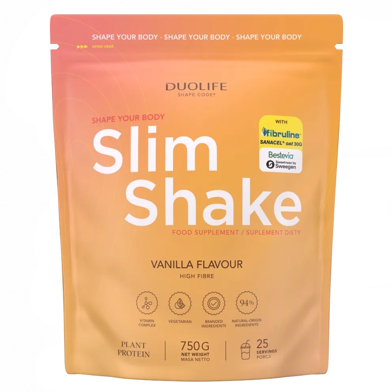 Протеиновый коктейль DuoLife Slim Shake, с клетчаткой, веганский, ваниль, порошок, 750 г