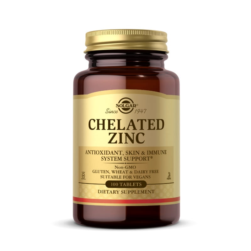 Цинк Solgar Chelated Zinc 22 мг, бисглицинат, иммунитет и кожа, 100 таблеток